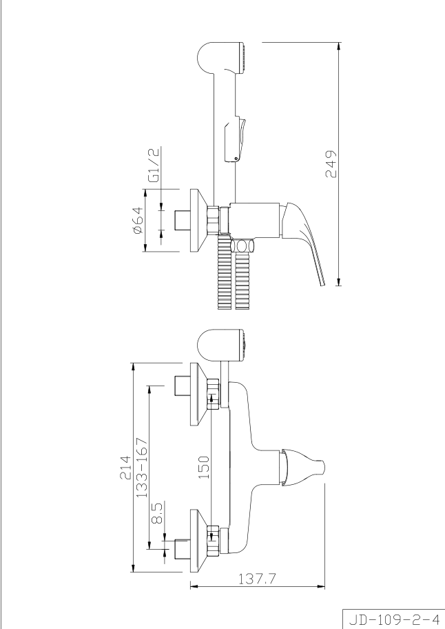 WATER LILY Series Wall-mounted Bidet Mixer with Hand Spray