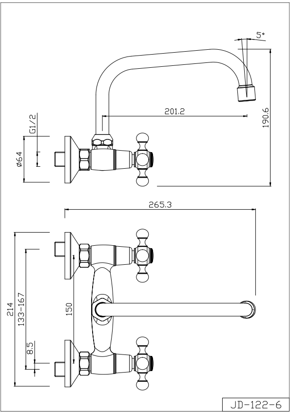 CACTUS Series Double Handle Wall-mounted Sink Mixer