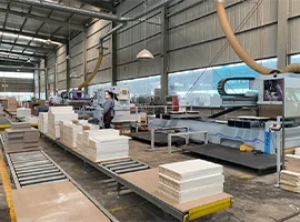 Assembly line of bathroom cabinet parts in a factory