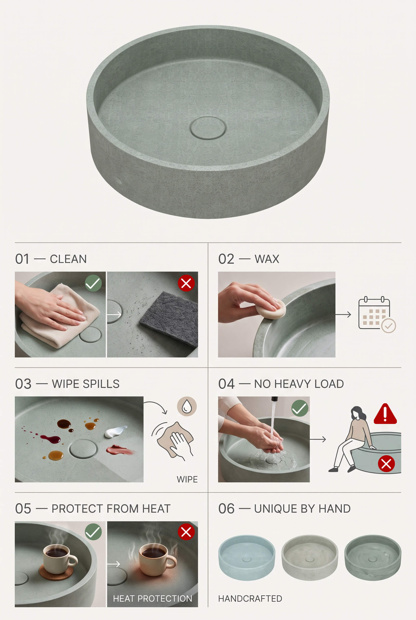 Janedo concrete basin care guide