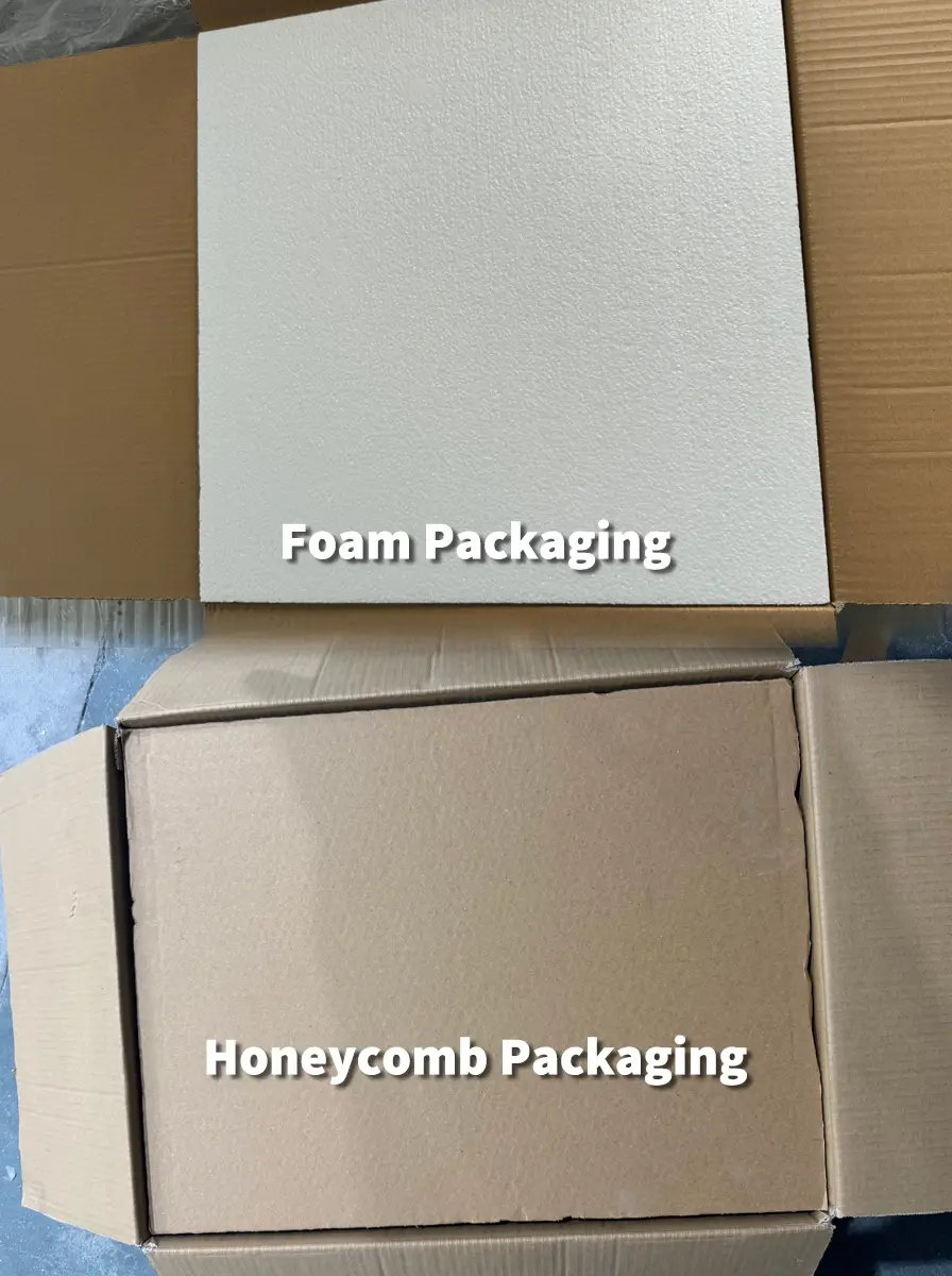 Concrete basin packaging overview showing foam and honeycomb inner packaging options