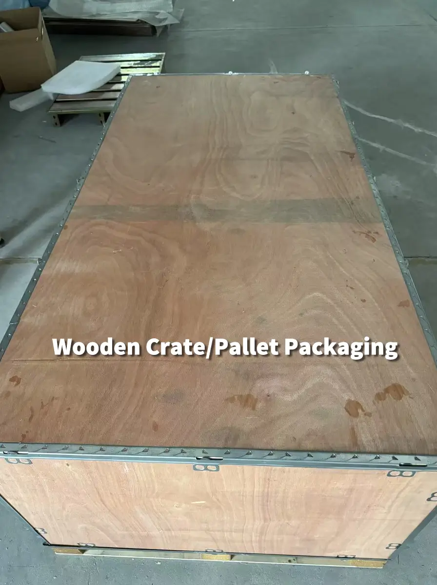Wooden crate and pallet with stretch wrap for concrete basin shipping
