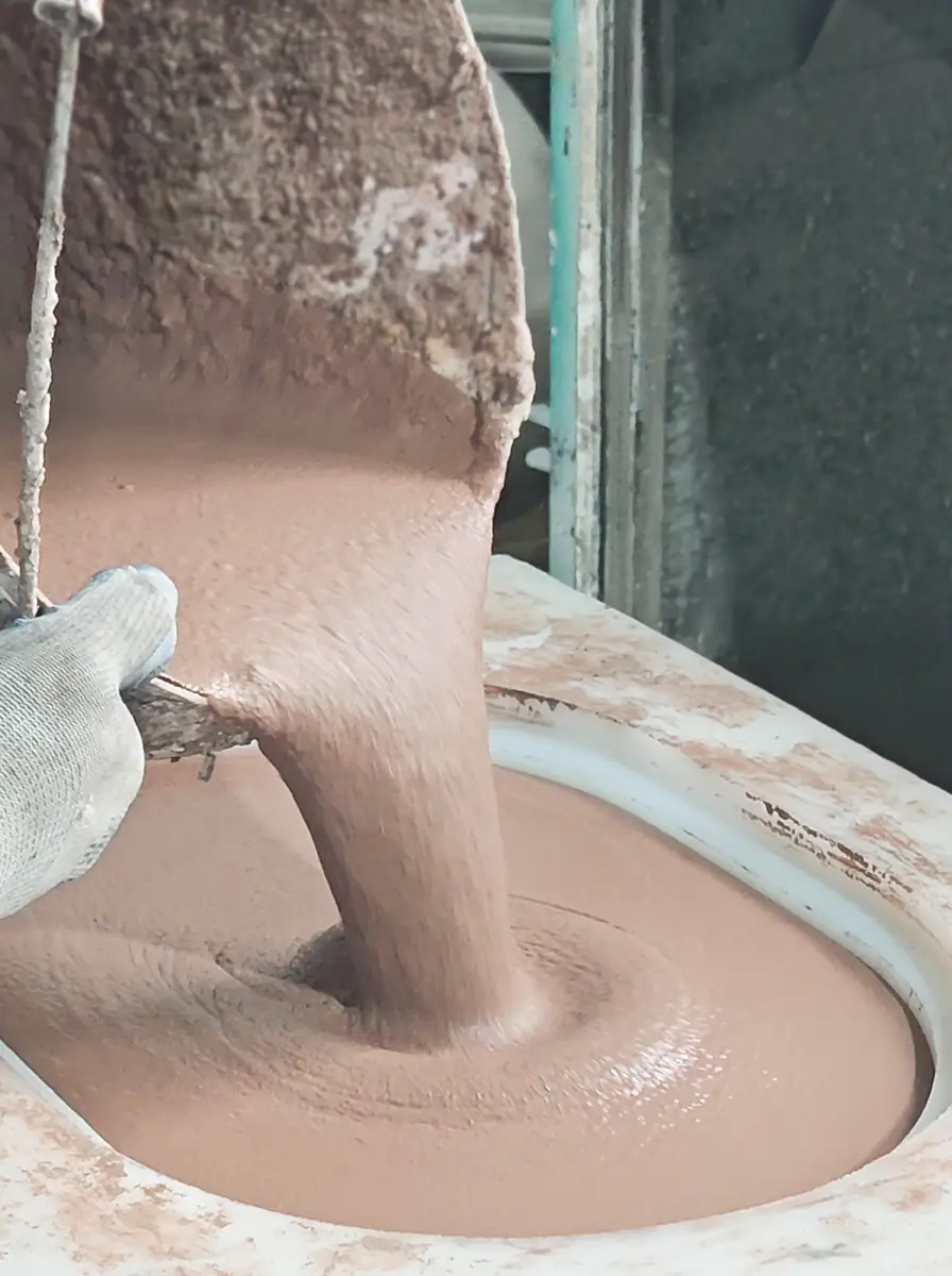 Concrete mix poured into the mould during basin casting